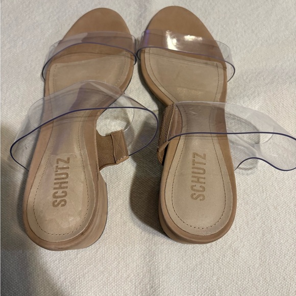 Schutz Victorie Vinyl Block Heels Slide Sandals - Picture 9 of 16